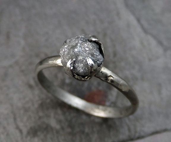 زفاف - Raw Rough UnCut Diamond Engagement Ring Rough Diamond Solitaire 14k white gold Conflict Free Diamond Wedding Promise byAngeline