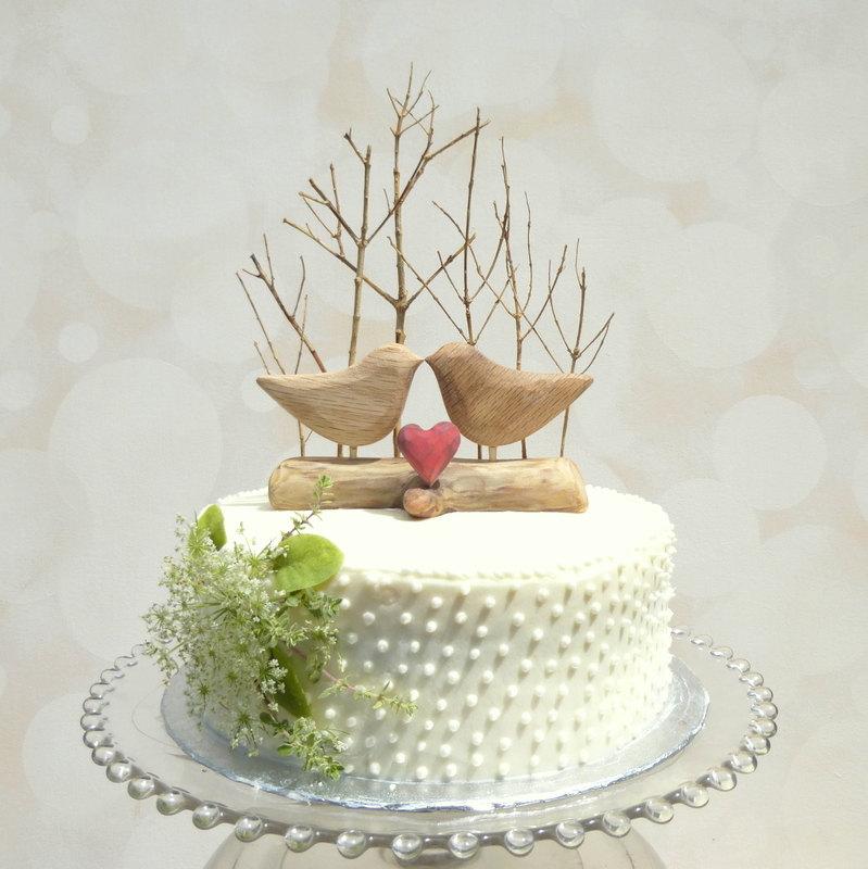 Wedding - Best Seller! Winter Wedding Cake Topper with Love Birds, Winter Cake Topper, Rustic Bird Cake Topper/ Wooden Anniversary Gift