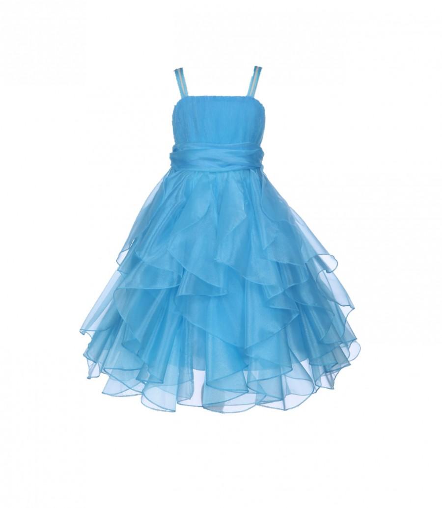زفاف - Elegant Stunning Turquoise Blue Organza flower girl dress elsa pageant wedding bridal bridesmaid toddler size12-18m 2 4 6 8 9 10 12 14 #151