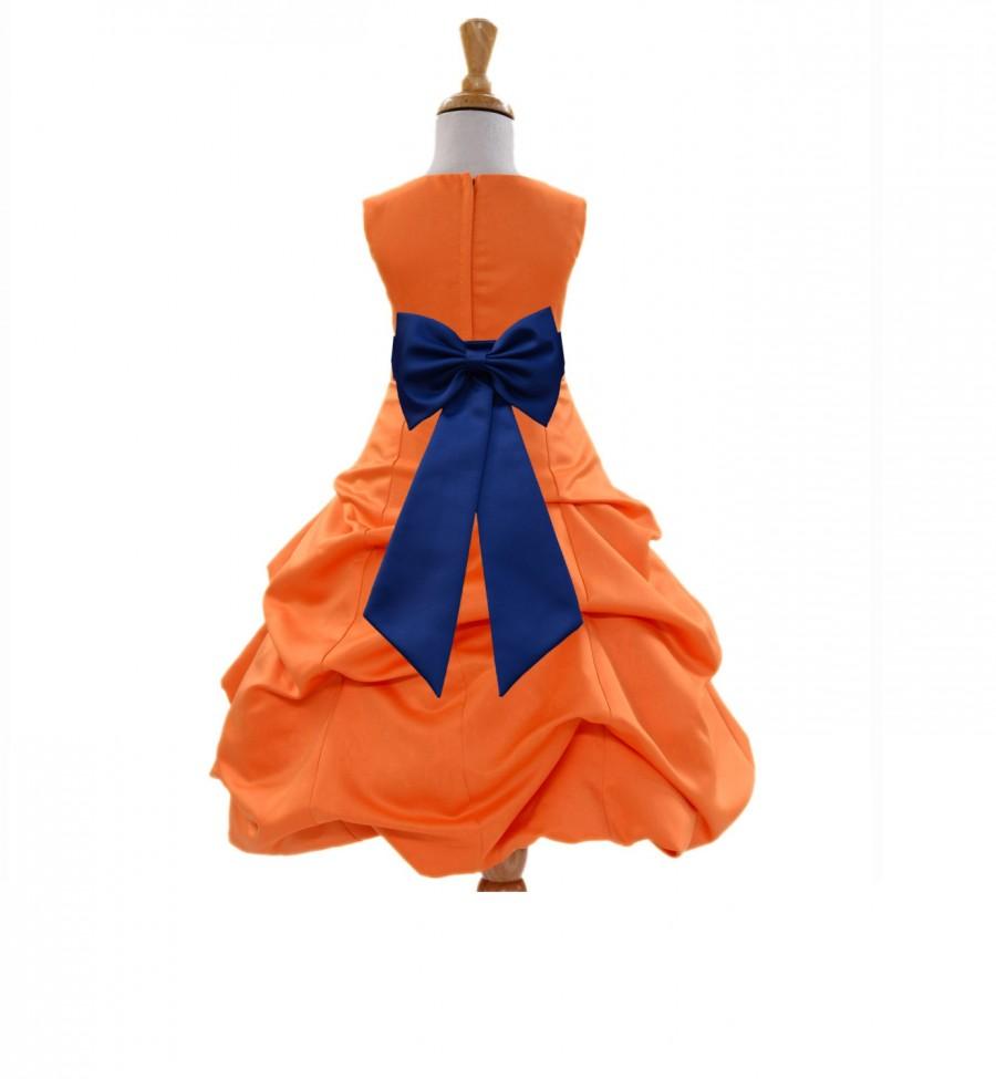 Mariage - Orange Flower Girl Dress tiebow sash pageant wedding bridal easter recital children bridesmaid toddler childs size 2 4 6 8 10 12 14 16 #808