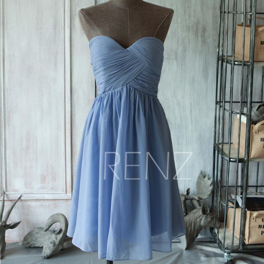 Wedding - 2015 Short Slate Blue Bridesmaid dress, Strapless blue Wedding dress, A line Formal dress, Sweetheart Prom dress knee length (B010D)-RENZ