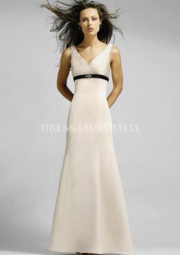 Wedding - Buy Australia White A-line Pleated V-neck Satin Floor Length Bridesmaid Dresses for Winter by Alexia 4012 at AU$138.01 - Dress4Australia.com.au