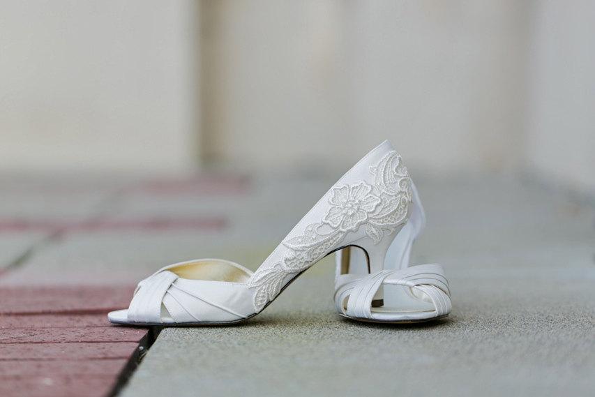Wedding - Ivory Wedding Shoes - Ivory Bridal Shoes, Wedding Heels, Ivory Heels, Bridal Heels, Low Heels, Ivory Shoes with Ivory Lace. US Size 8