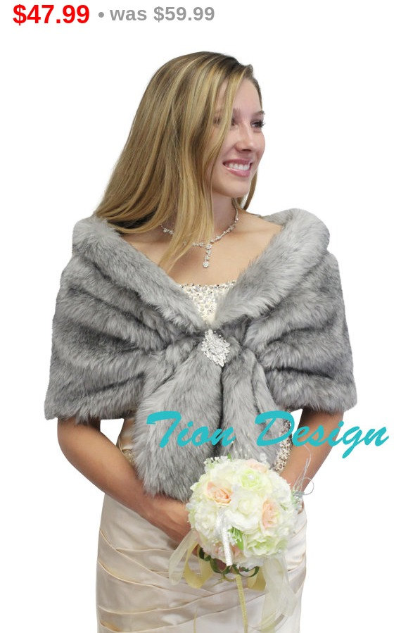 Wedding - Holiday Sale Bridal fur stole, Grey Chinchilla faux fur stole fox fur shrug bridal fur wrap fur shawl, bridal stole, wedding stole, faux ...