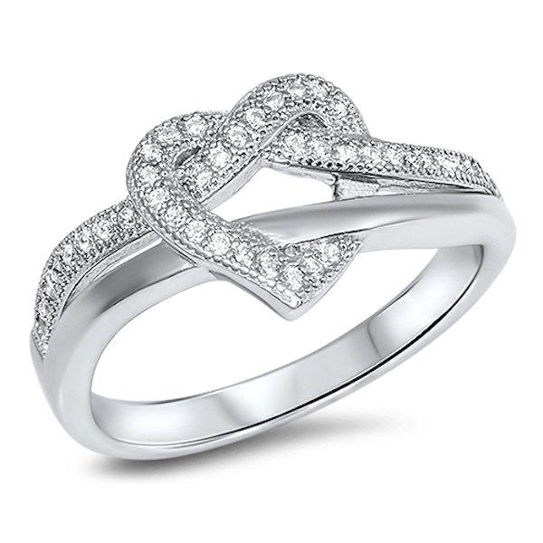 زفاف - Heart Ring Solid 925 Sterling Silver Knot Tangled Heart Shape Ring 0.69 Carat Round White Topaz CZ Swirl Heart Ring Valentines Gift Heart