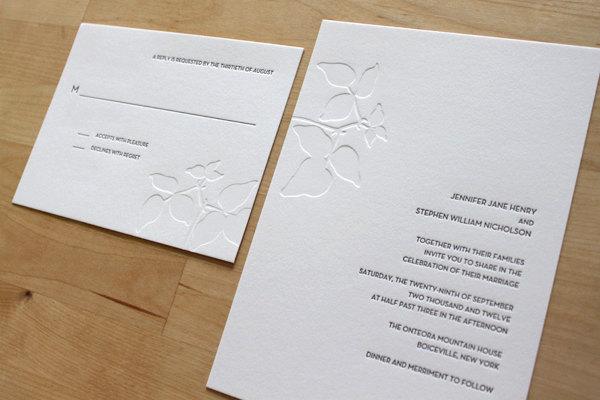 زفاف - Minimalist Nature Letterpress Wedding Invitation - Ivy (Sample Set) - Letterpress Wedding Invite