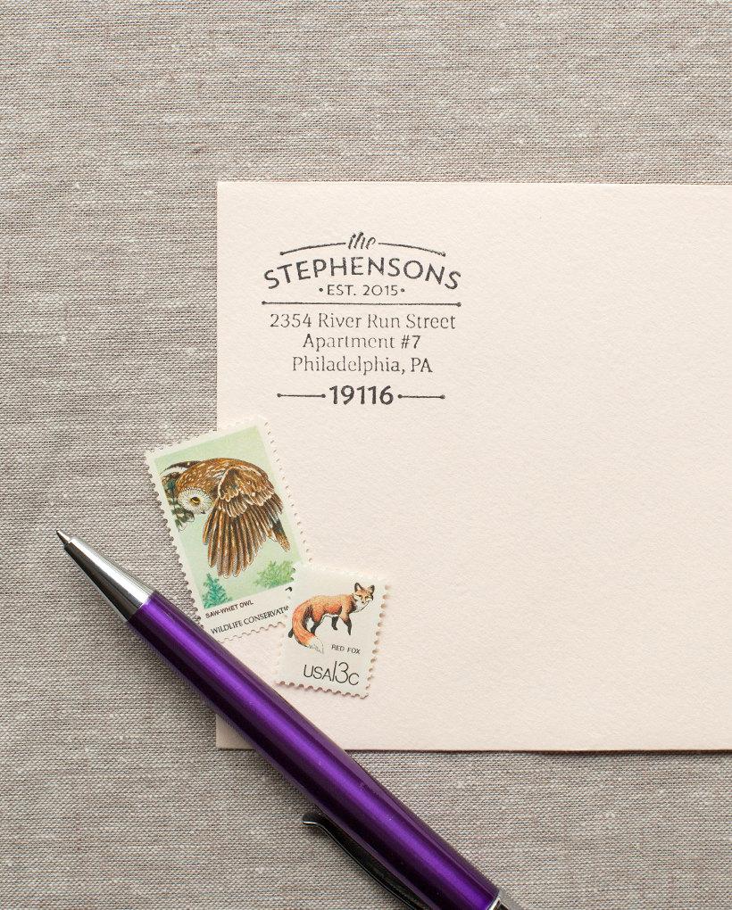 Hochzeit - Self Inking Address Stamp MODERN ARCH Design Interchangeable custom address stamp wood handle, wedding stamp