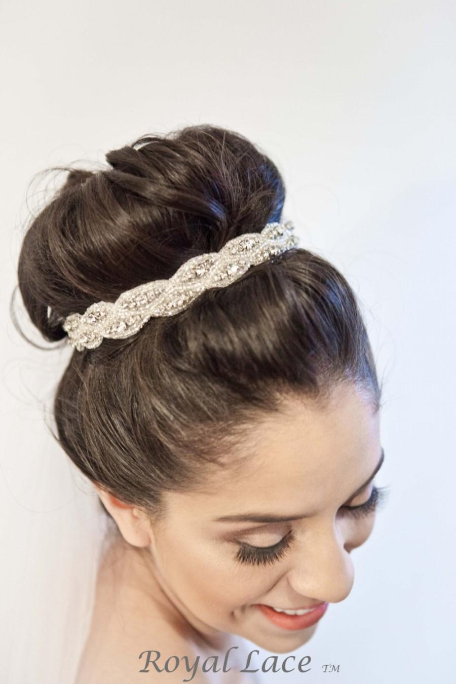 Свадьба - Wedding headband, wedding hair accessory, crystals, beads, headband, hair bun, bridal, ribbon, bride, hairbun- CAPTIVE