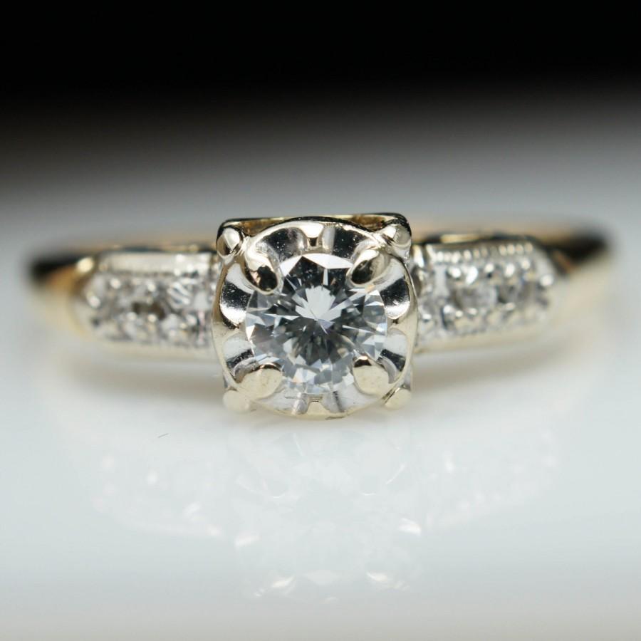 Wedding - SALE Vintage .19ct Illusion Set Diamond Engagement Ring in 14k Yellow Gold - Size 6.25