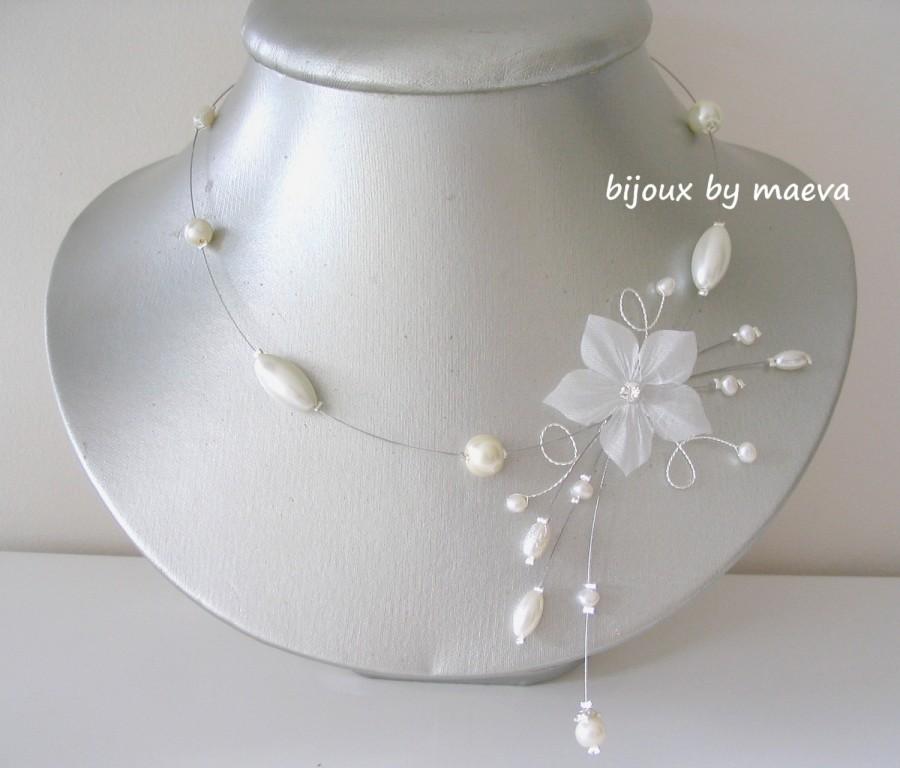 Mariage - jewelry wedding necklace wedding flower and ivory pearls