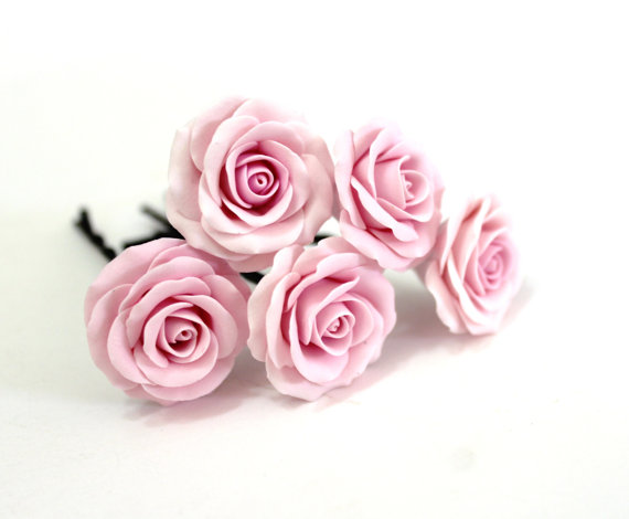 زفاف - Pink rose , Bridal Hair Accessory, Bridal Pink Hair Flower, wedding hair - Set of