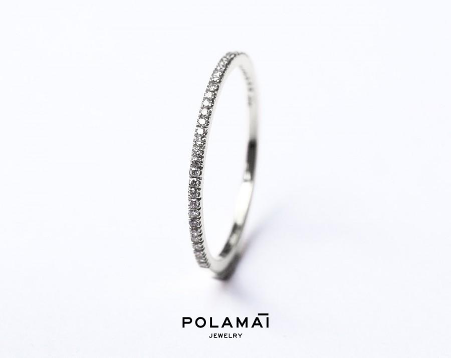 Свадьба - White Gold Diamond Eternity Ring 1.2mm 18k . Micro Pave Eternity Ring . Full Eternity . Wedding Band . Thin Diamond Ring. Diamond Stacking