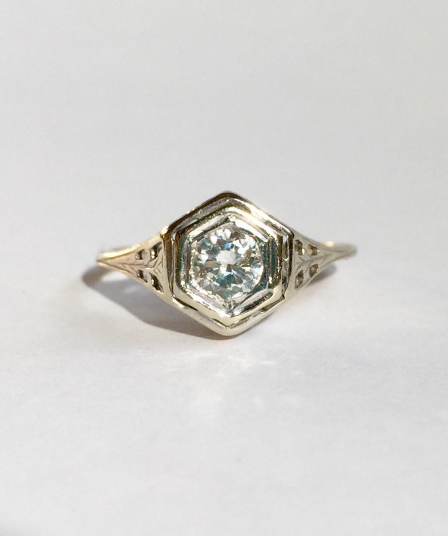 Hochzeit - SALE!- Art Deco 14K White Gold Filigree .30 ctw Diamond Engagement Ring size 5