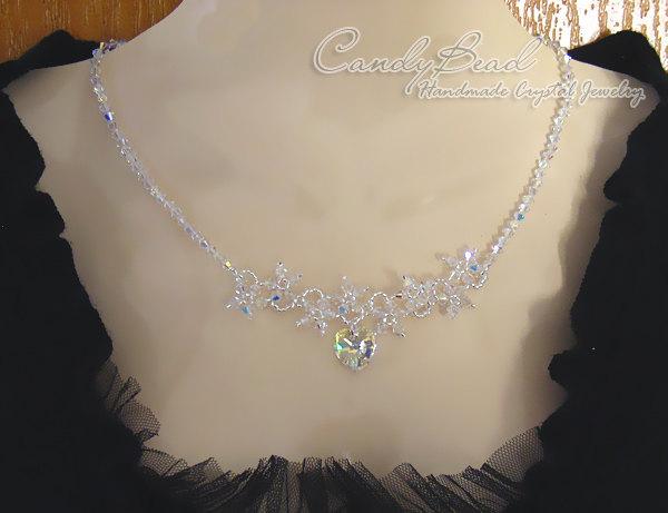 Wedding - Swarovski Necklace, White AB Swarovski Flower Crystals Necklace by CandyBead  (N016-01)