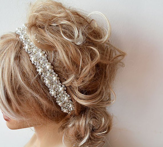 زفاف - Wedding hair Accessory, Bridal Headbands, Pearl Wedding headband, Pearl Hair Accessories, Bridal Hair Accessory, Rhinestone and ivory Pearl