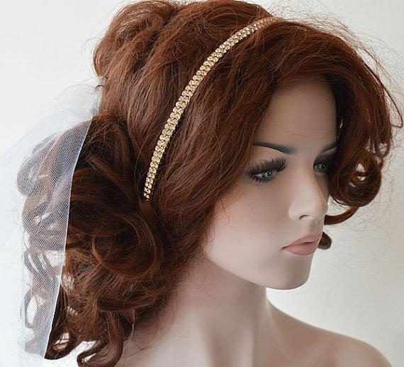 زفاف - Wedding Headband, Wedding hair Accessories, Bridal Gold Rhinestone Headband, Bridal hair Accessories