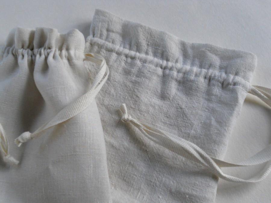 Mariage - Bridal lingerie bags natural white burlap linen drawstring bridesmaid favor bags custom made vintage look bags set of 2