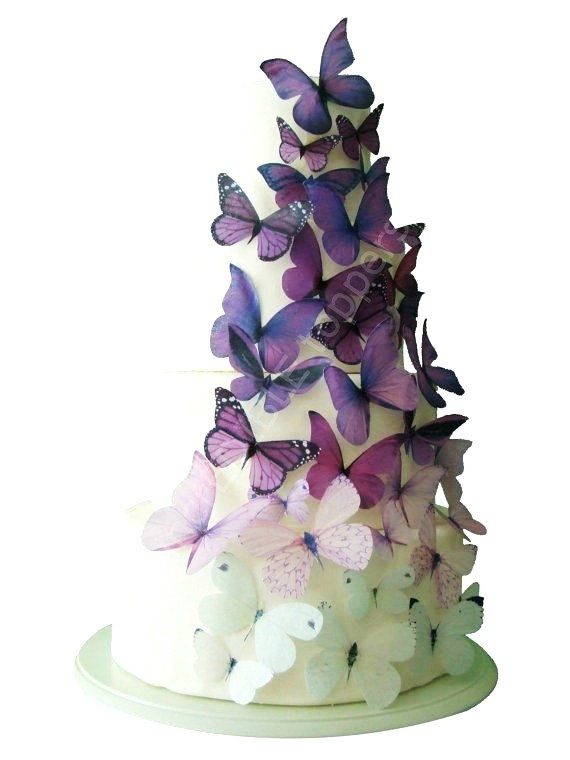 Wedding CAKE TOPPER - Edible Cake Topper, Ombre Edible Butterflies in Purpl...