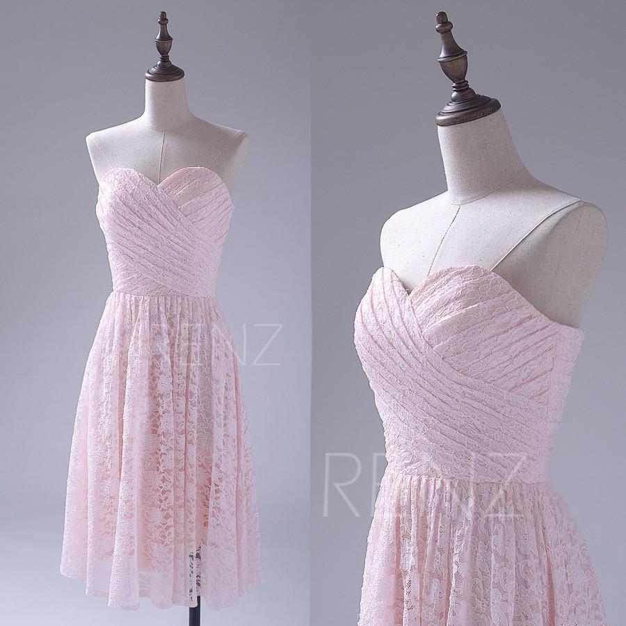 Свадьба - 2015 Pink Lace Bridesmaid dress, Wedding dress, Empire Party dress, Prom dress, Sweetheart Knee-length dress (SL052)