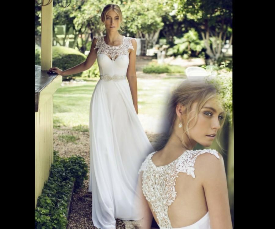 Hochzeit - Lace Wedding Dress Lace Boho Wedding Dress Lace Boho Wedding Dress Lace and Chiffon Wedding Dress