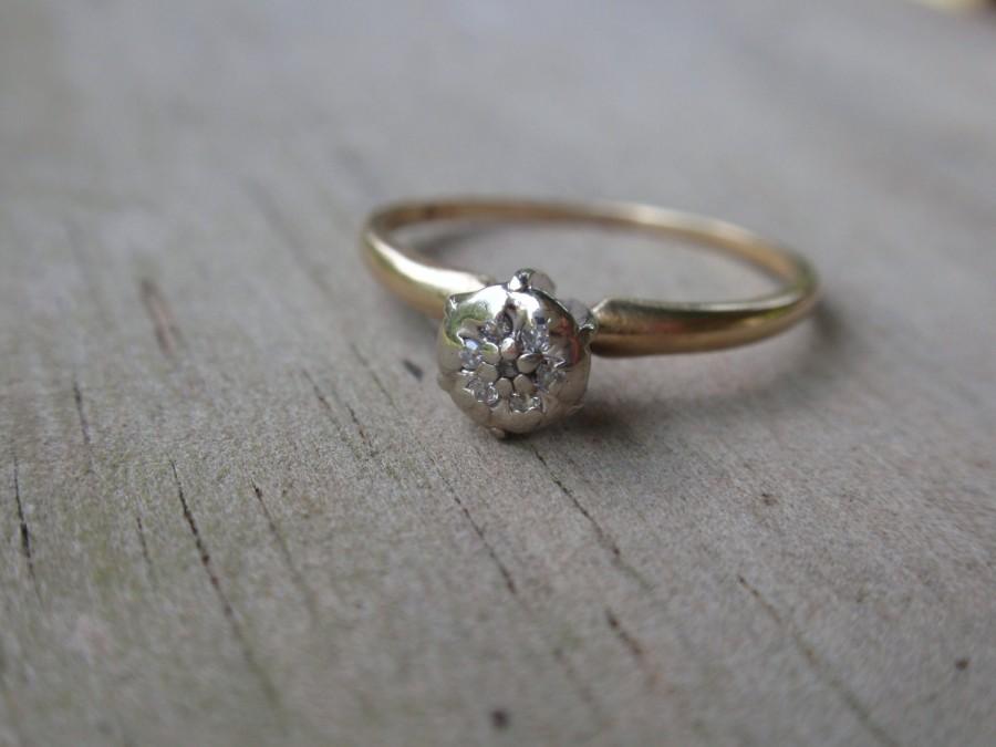زفاف - Vintage Diamond Engagement Ring 14k Cluster yellow gold 7 stone StyleCrest 1970s 10% OFF coupon in listing detail