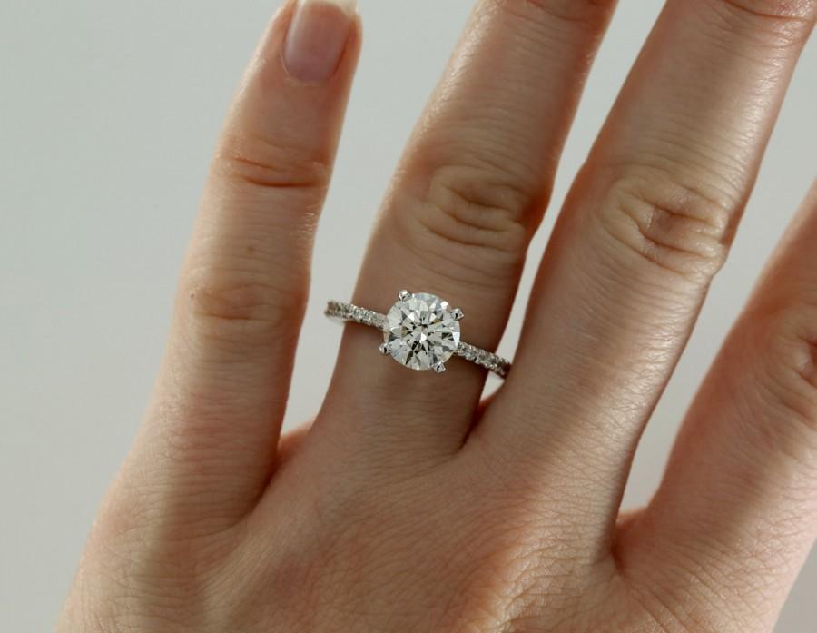 زفاف - 7.5mm Moissanite Engagement Ring with Diamonds, Solitaire Ring with Forever Brilliant Moiss. (avail. in rose gold, yellow gold and platinum)