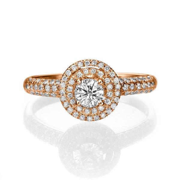 زفاف - Rose Gold Double Halo Ring, Diamond Engagement Ring, 0.75 TCW Diamond Ring Setting, 14K Rose Gold Ring, Unique Rings