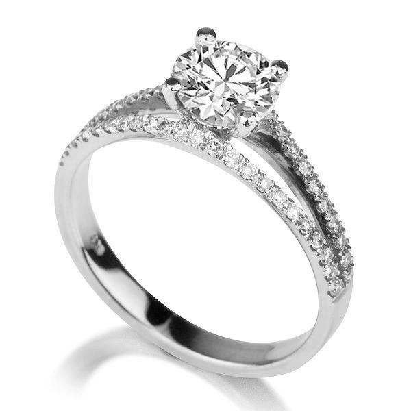 Hochzeit - Split Shank Ring, Diamond Engagement Ring, 14K White Gold Ring, 0.97 TCW Diamond Ring Vintage, Split Shank Engagement Ring