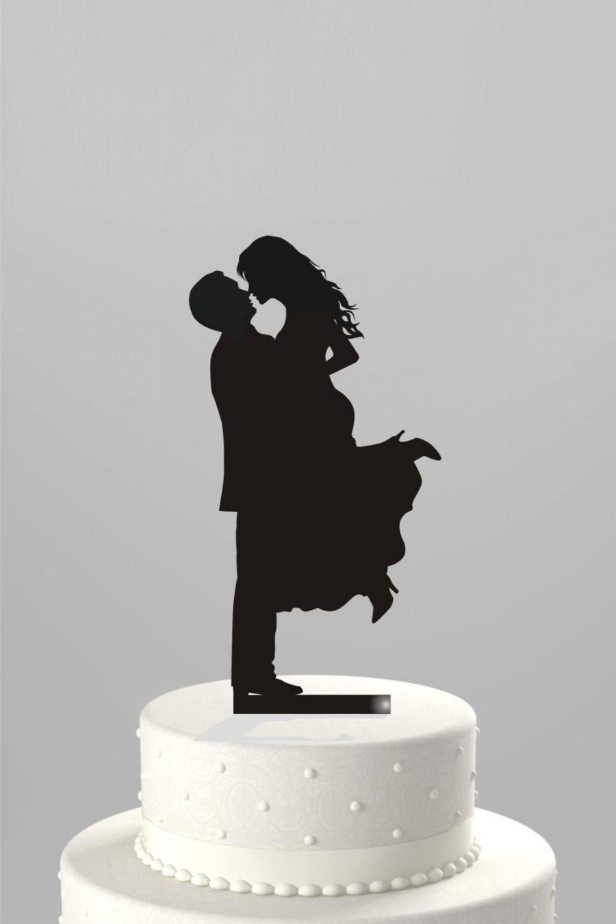 Wedding - SALE Price!! Ships Next Day - Wedding Cake Topper Silhouette Groom Lifting his Bride, BLACK Acrylic Cake Topper [CT17]