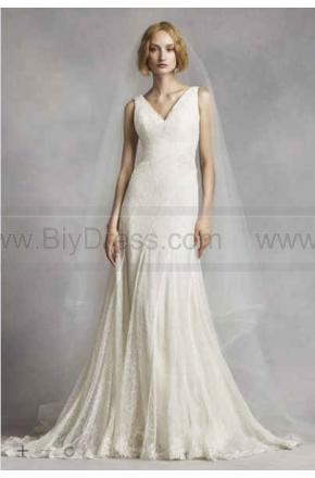 Hochzeit - NEW! White by Vera Wang V-Neck and Lace Wedding Dress VW351283