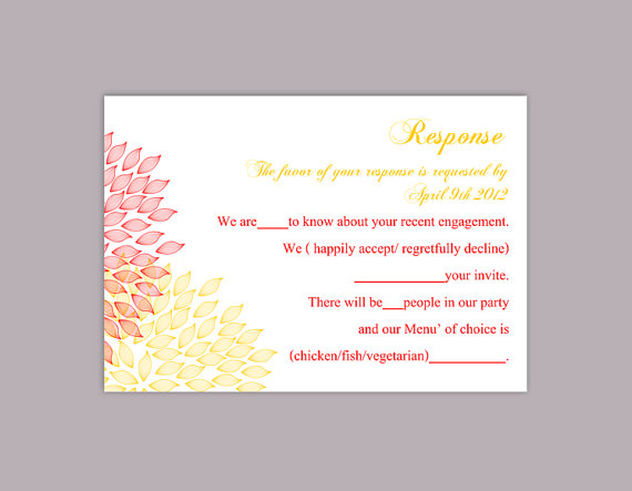 Wedding - DIY Wedding RSVP Template Editable Text Word File Download Rsvp Template Printable RSVP Card Yellow Pink Rsvp Card Template Floral Rsvp Card