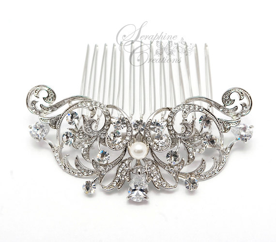 Свадьба - Wedding Hair Comb Bridal Hair Comb Swarovski Pearl Rhinestone Wedding Jewelry Bridal Jewelry Clear Sparkly Pearl Crystal Vintage