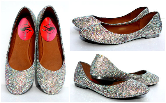 Hochzeit - Swarovski Crystal Flats, Bridal Flats, Crystal Flats, Party Shoes, Prom Shoes, Rhinestone Flats, made in any color