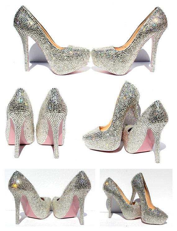 زفاف - Swarovski Crystal Heels with hand painted soles in the color of your choice