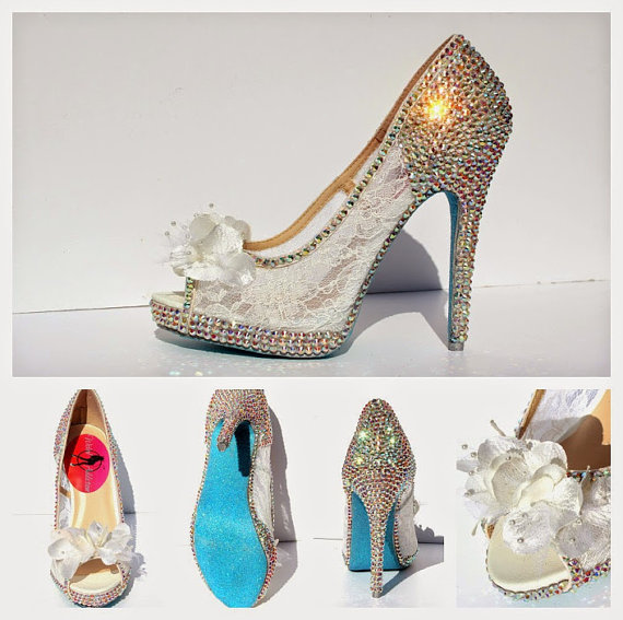 زفاف - Lace Bridal Heels with Swarovski AB Crystals and flowers