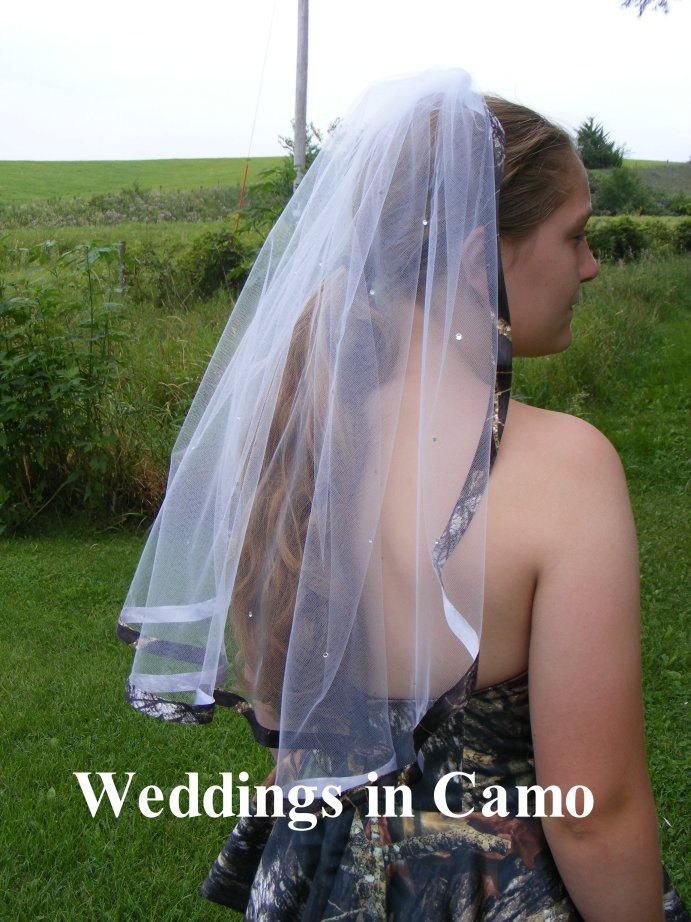Hochzeit - CAMO Ribbon with CRYSTALS Single Layer VEIL Ribbon Trimmed