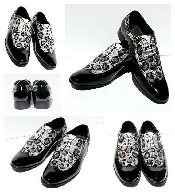 Mariage - Men's Swarovski Crystal Leopard Wing Tip Shoes