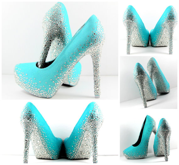 زفاف - Aqua Blue Heels with All Swarovski Crystal Soles (can be custom made in your choice of colors)