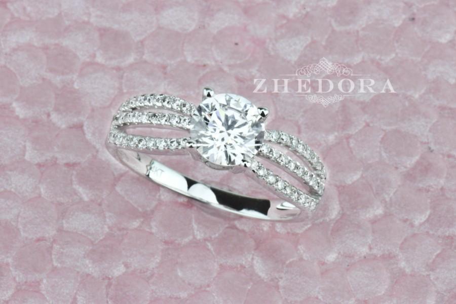 Wedding - 1.60 CT Round Cut Halo Engagement Ring Bridal band 14k Real Solid White Gold Amorphous Lab-Created diamond Lab Created Splitshank