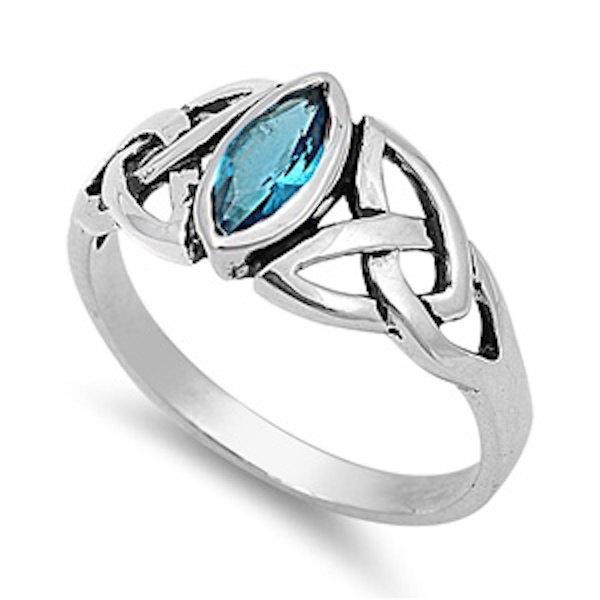 زفاف - 1.00 Carat Marquise Cut Blue Topaz Solitaire Bezel Set Celtic Design Twisted Knot Solid 925 Sterling Silver Solitaire Engagement Ring