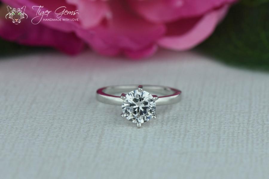 زفاف - 1.5 Carat Engagement Ring, 6 Prong Solitaire Ring, Man Made Diamond Simulant, Wedding Ring, Bridal Ring, Promise Ring, Sterling Silver