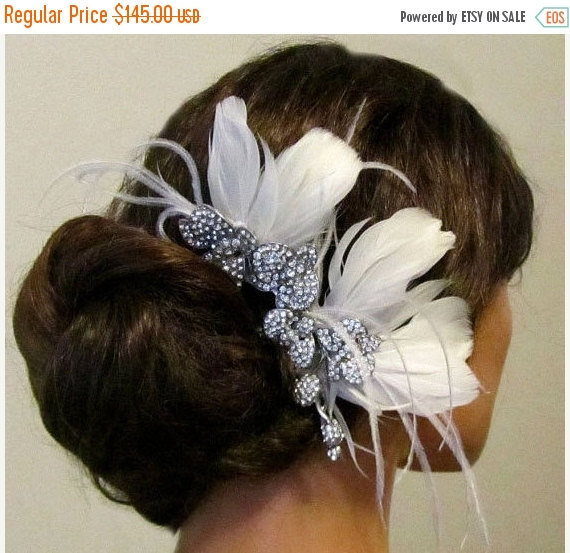 زفاف - Bridal headpiece, feathers,Rhinestone comb, Bridal Hair Comb, Bridal comb, Wedding hair accessory, bridal hair accessory