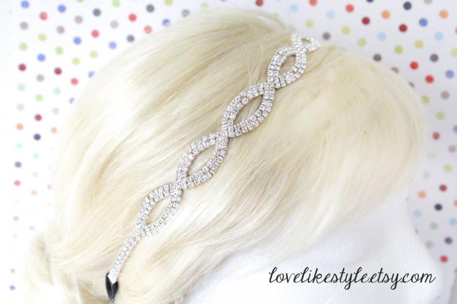 Свадьба - Rhinestone Jewel Elastic Head Piece, Bridal Rhinestone Headband, Bridesmaid Headband, Getsby Headband, HB-333