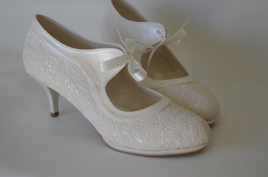 زفاف - Wedding shoes, Salsa dance French Guipure lace ivory wedding shoe designed specially  #7011