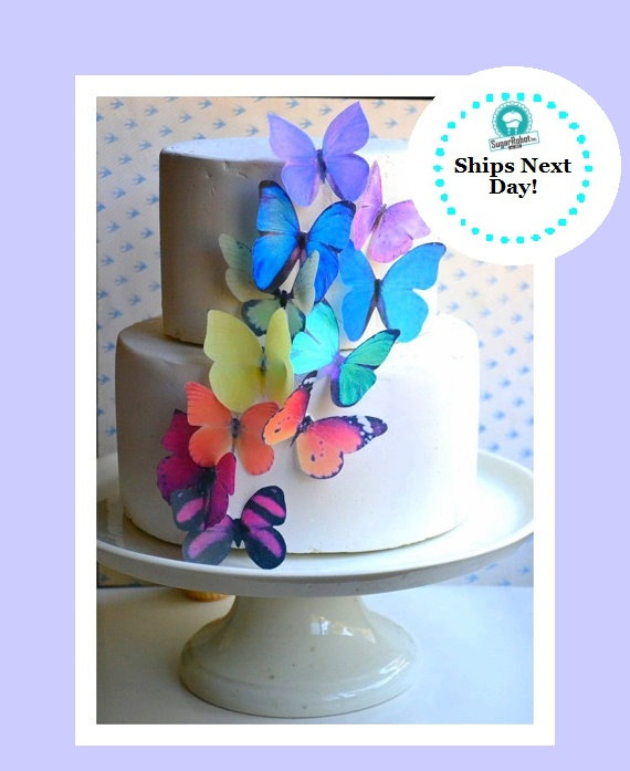Wedding - Wedding Cake Topper The Original EDIBLE BUTTERFLIES - Large Rainbow Assortment - Cake & Cupcake Toppers - Edible Cake Decorations