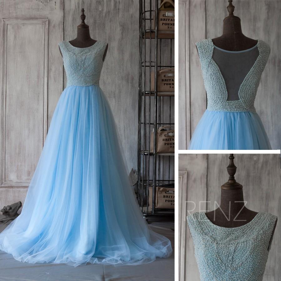 Mariage - 2015 Long Blue Light Bridesmaid dress, Beading Wedding dress, Womens Formal Evening dress, Party dress, Prom dress floor length (TS031)