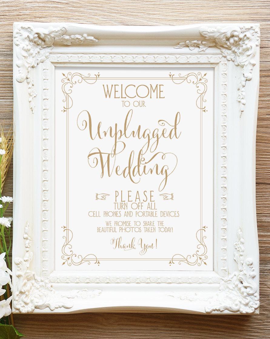 زفاف - Welcome to our Unplugged Wedding Sign - 8 x 10 sign - DIY Printable Sign - Bella antique gold - PDF and JPG files - Instant Download