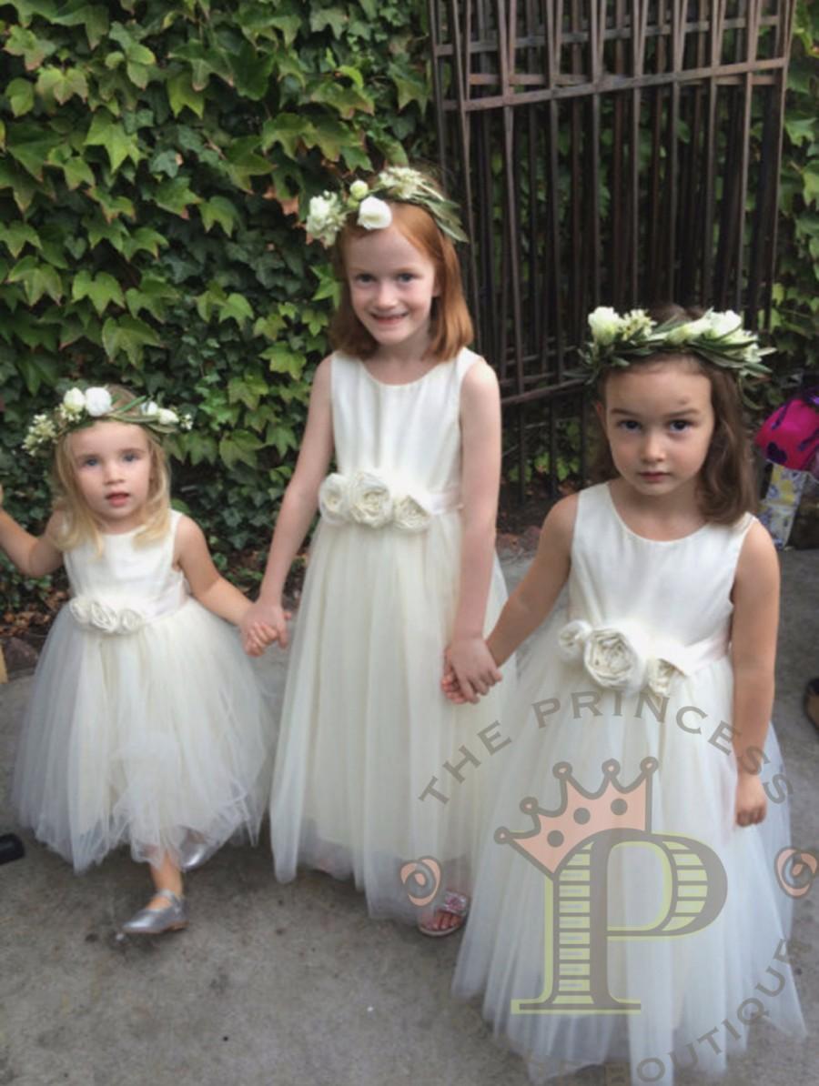 Wedding - flower girl dress, flower girl dress ivory, ivory flower girl dress, tulle flower girl dress, tulle dress, rustic flower girl dress