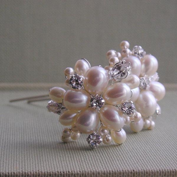 زفاف - Set of 2 Freshwater Pearl And Crystal Floral Hairpin, Bridal Hairpins, Wedding Hair Accessories, Wedding Hairpins