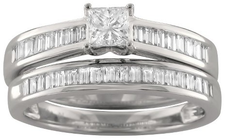 زفاف - Diamond 1 CT. T.W. Princess Cut Diamond Bridal Set in 14k White Gold  (G-H-SI2)